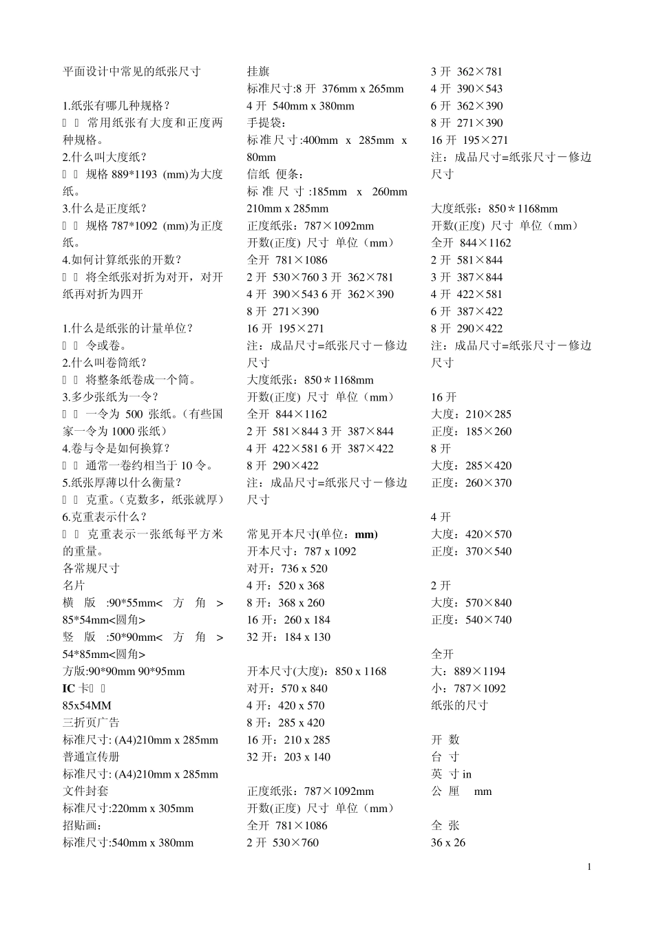 平面设计中常见的纸张尺寸_第1页
