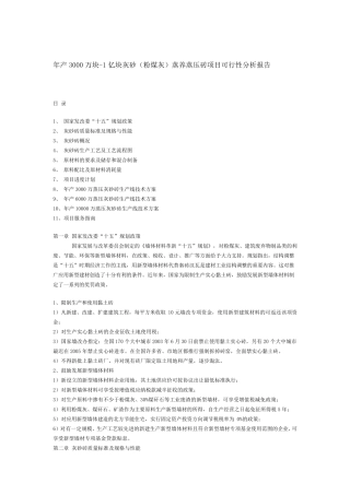 年产3000万块灰砂蒸养蒸压砖项目可行性分析报告