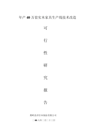 年产40万套实木家具生产线技术改造可行性报告