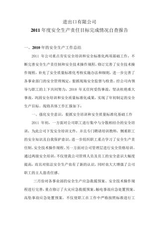 年度安全生产责任目标完成情况自查报告