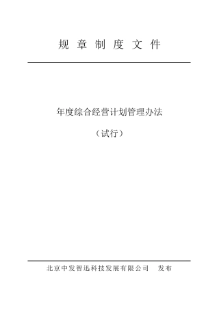 年度综合经营计划管理办法