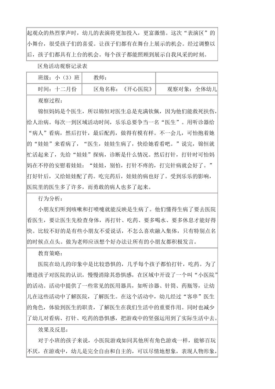 幼儿区域活动个案观察记录表小班_第2页