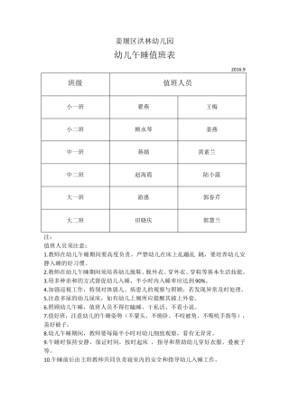 幼儿午睡值班表(全部)