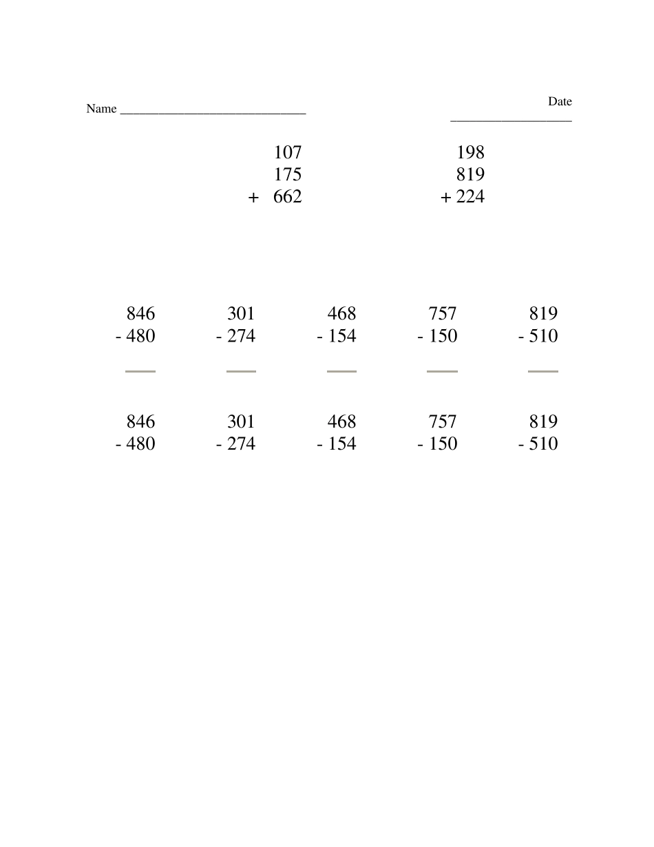数学加法和减法练习50页(到百位数)_第3页
