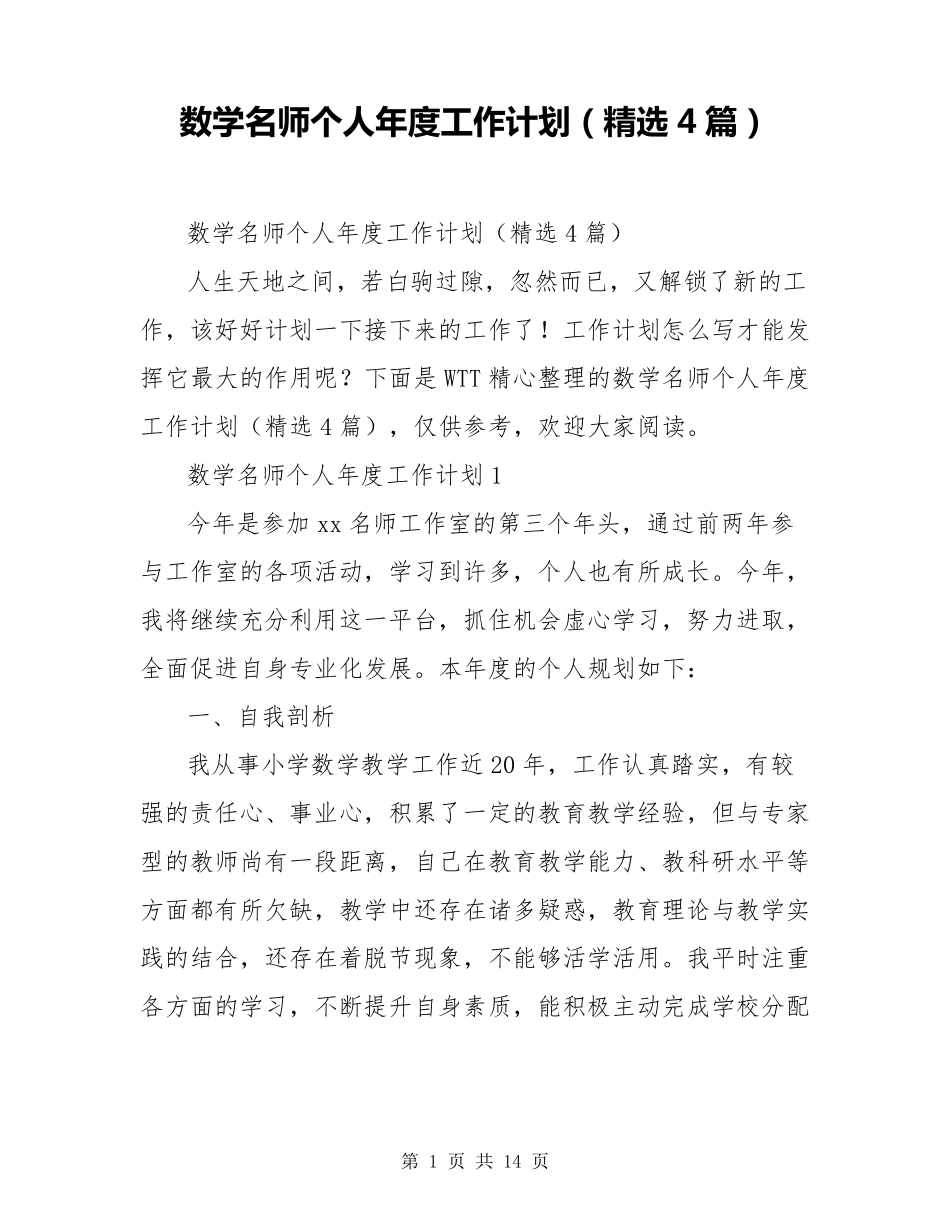 数学名师个人年度工作计划(4篇)_第1页