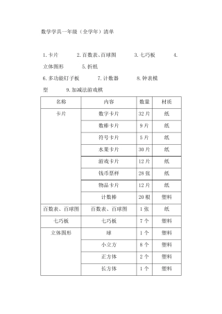 数学学具清单