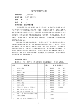 数学建模教学大纲