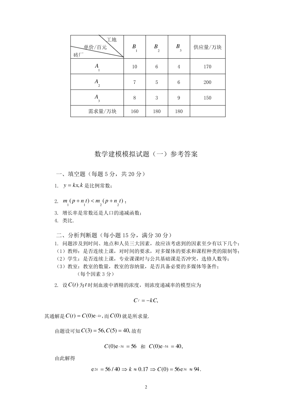 数学建模模拟试题_第2页