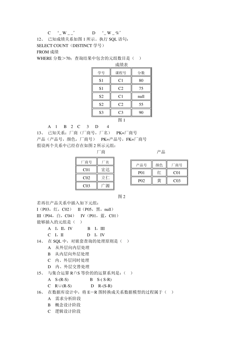 数据库技术与应用复习题_第2页