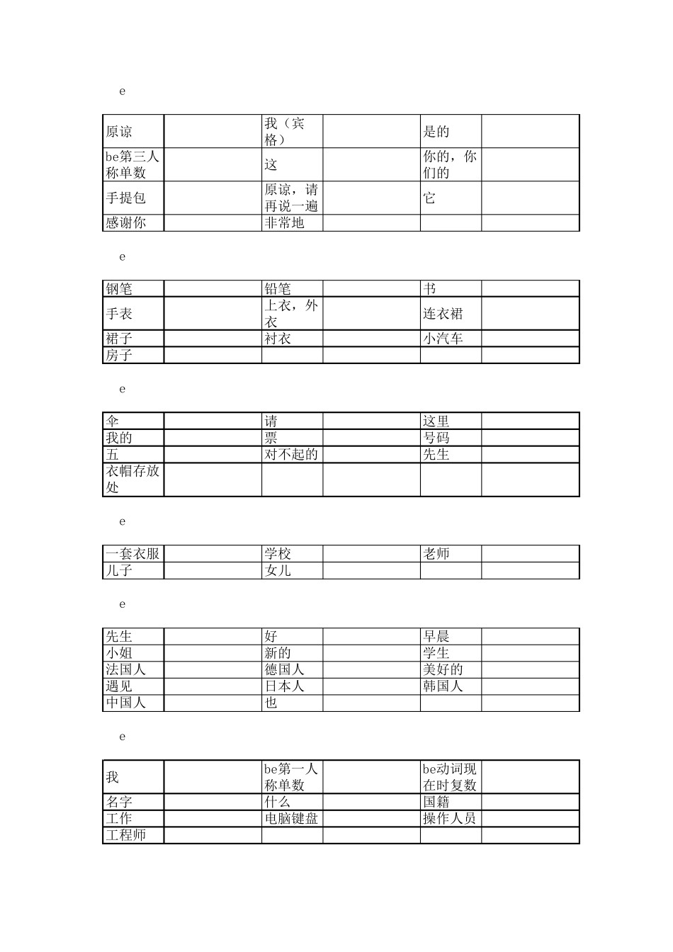 新概念第一册单词听写表(中英文)_第1页