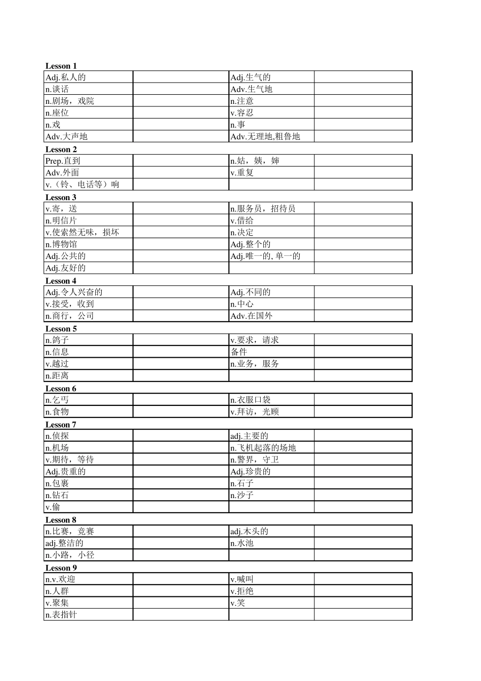 新概念第二册单词默写表(只有中文)_第1页