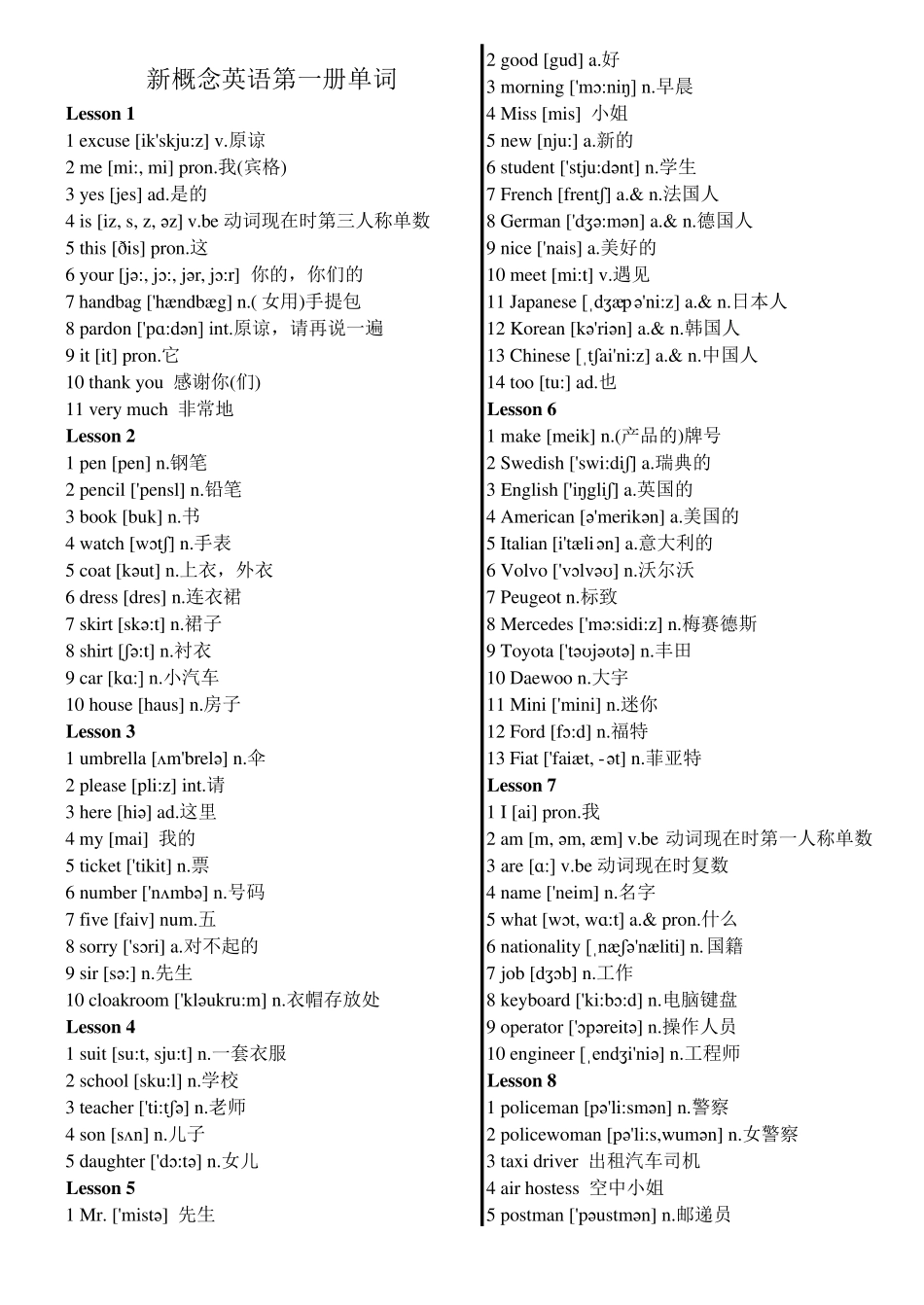 新概念英语一、二册单词汇总_第1页
