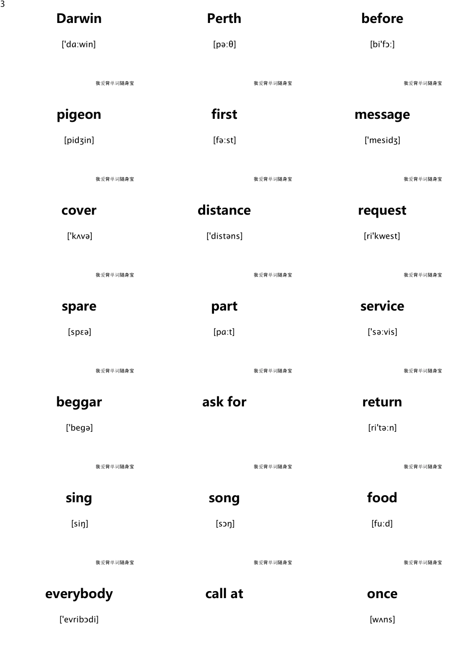 新概念英语单词卡片(正面)_第3页