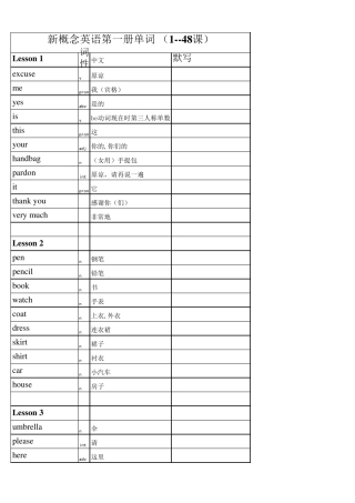 新概念英语第一册164单词表默写