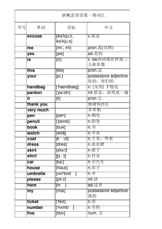 新概念英语第一册单词表