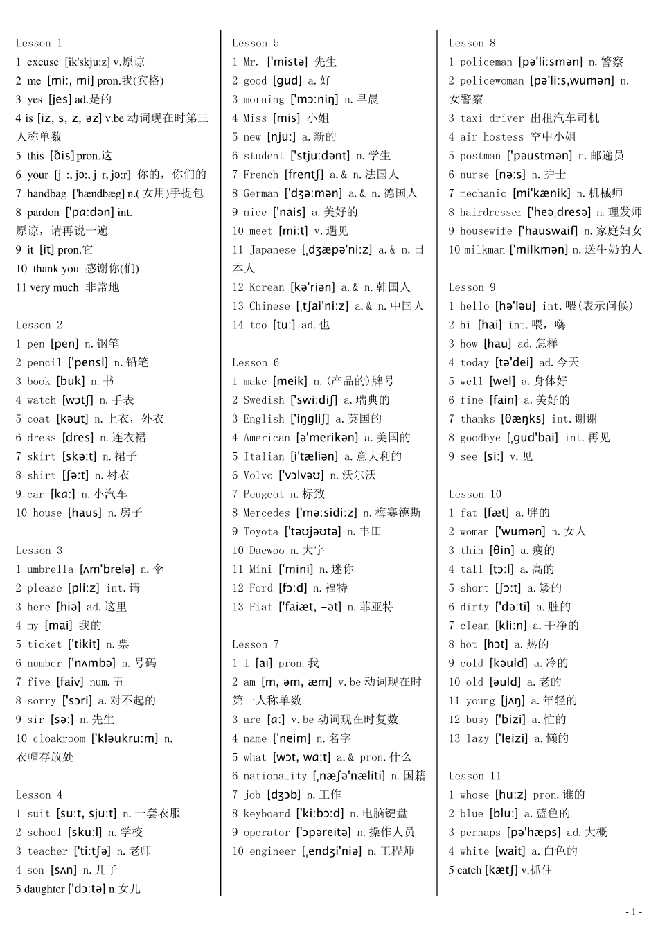 新概念英语第一册单词音标_第1页