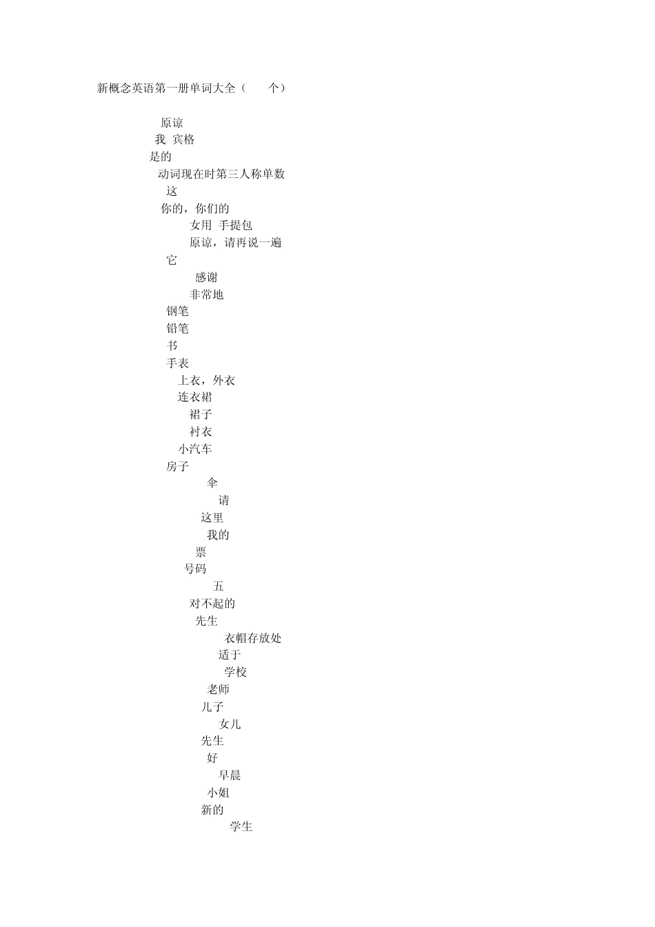 新概念英语第一册词汇(课文版)_第1页