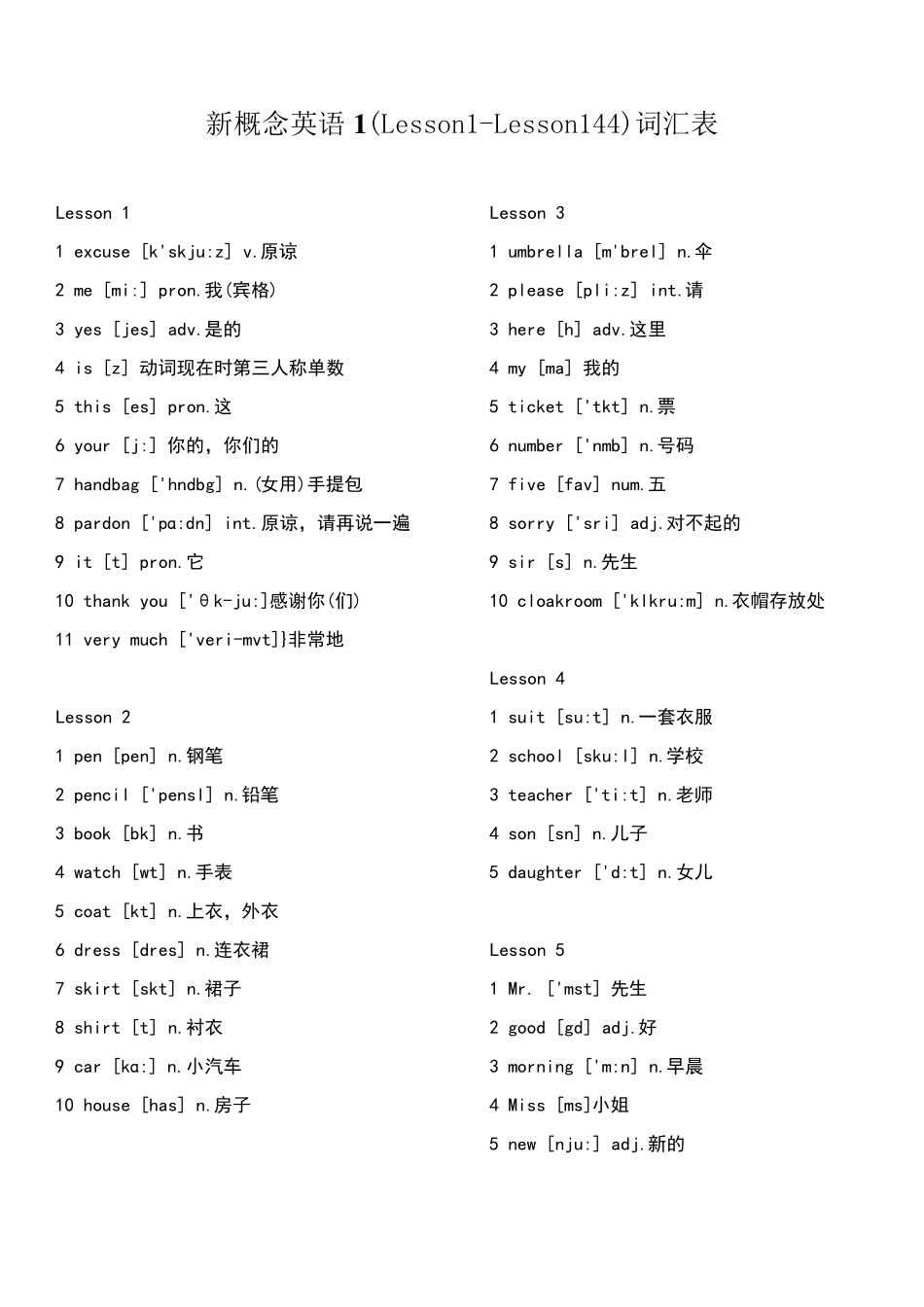 新概念英语第一册词汇表_第1页