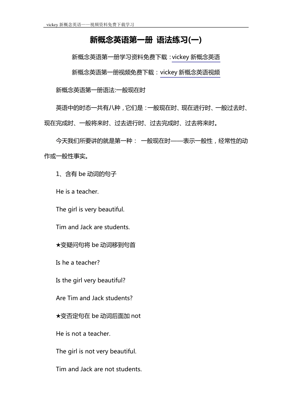 新概念英语第一册语法练习_第1页