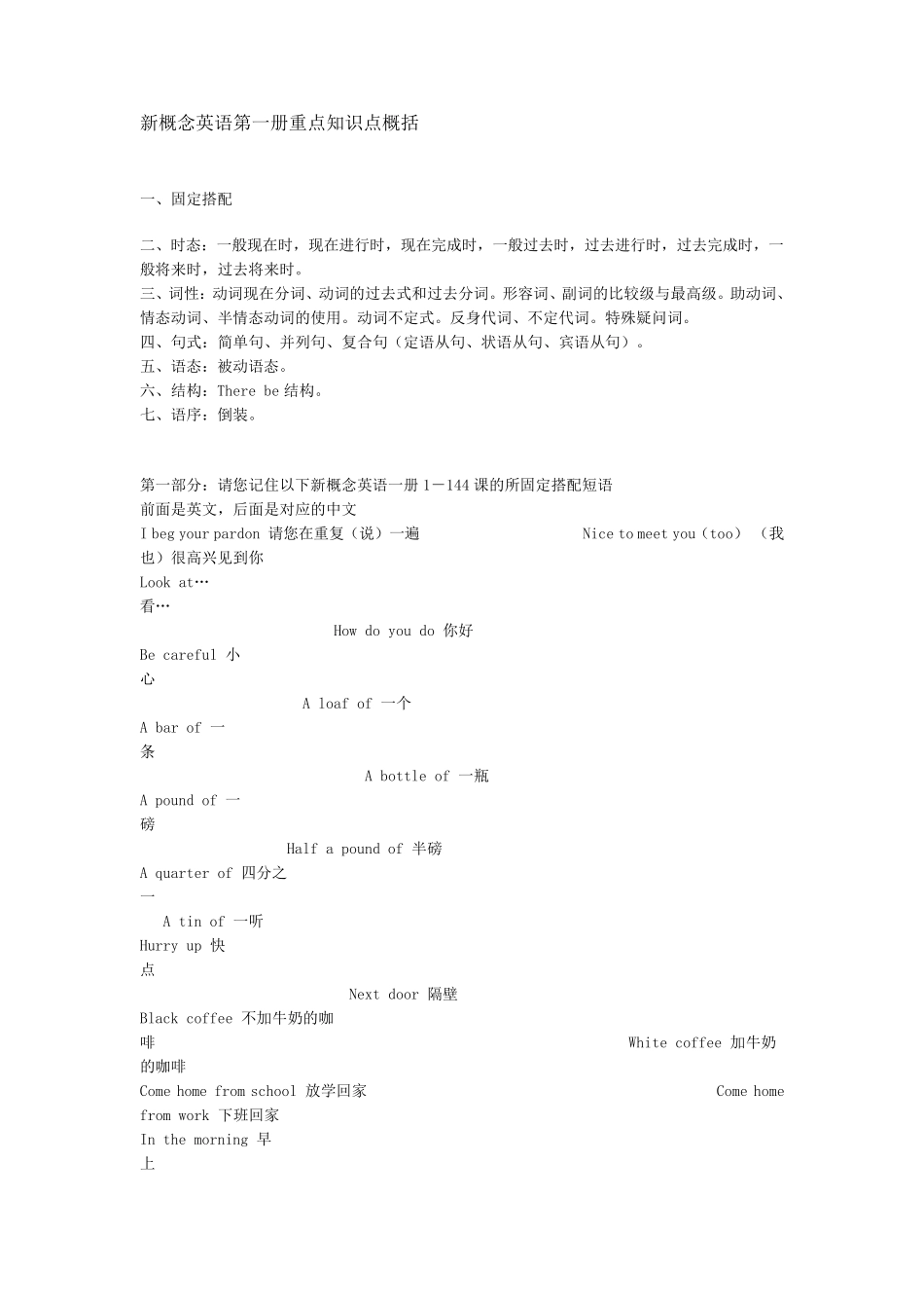 新概念英语第一册重点知识点概括_第1页