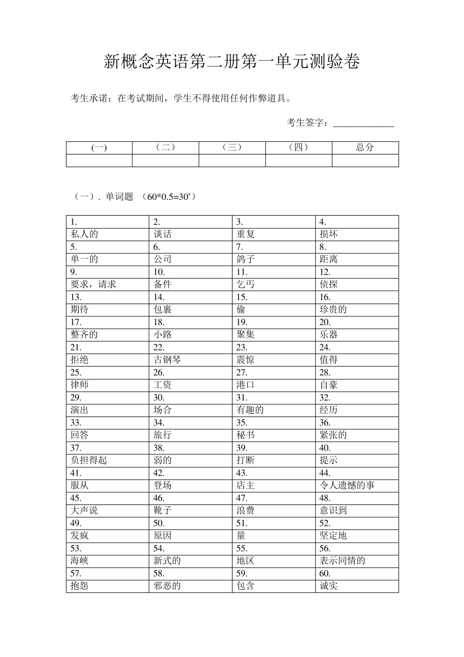 新概念英语第二册第一单元测验卷_第1页