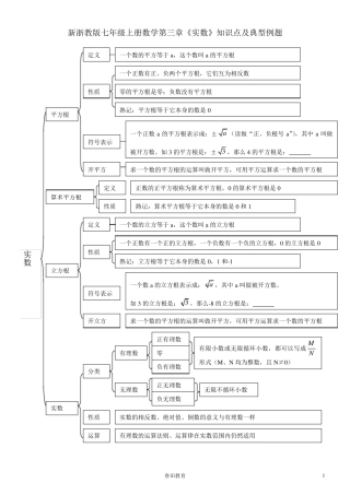 新浙教版七年级上册数学第三章《实数》知识点及典型例题