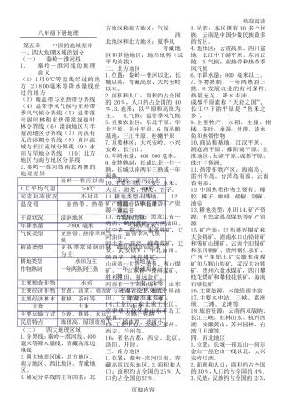 新湘教版八年级初二地理下册知识点归纳