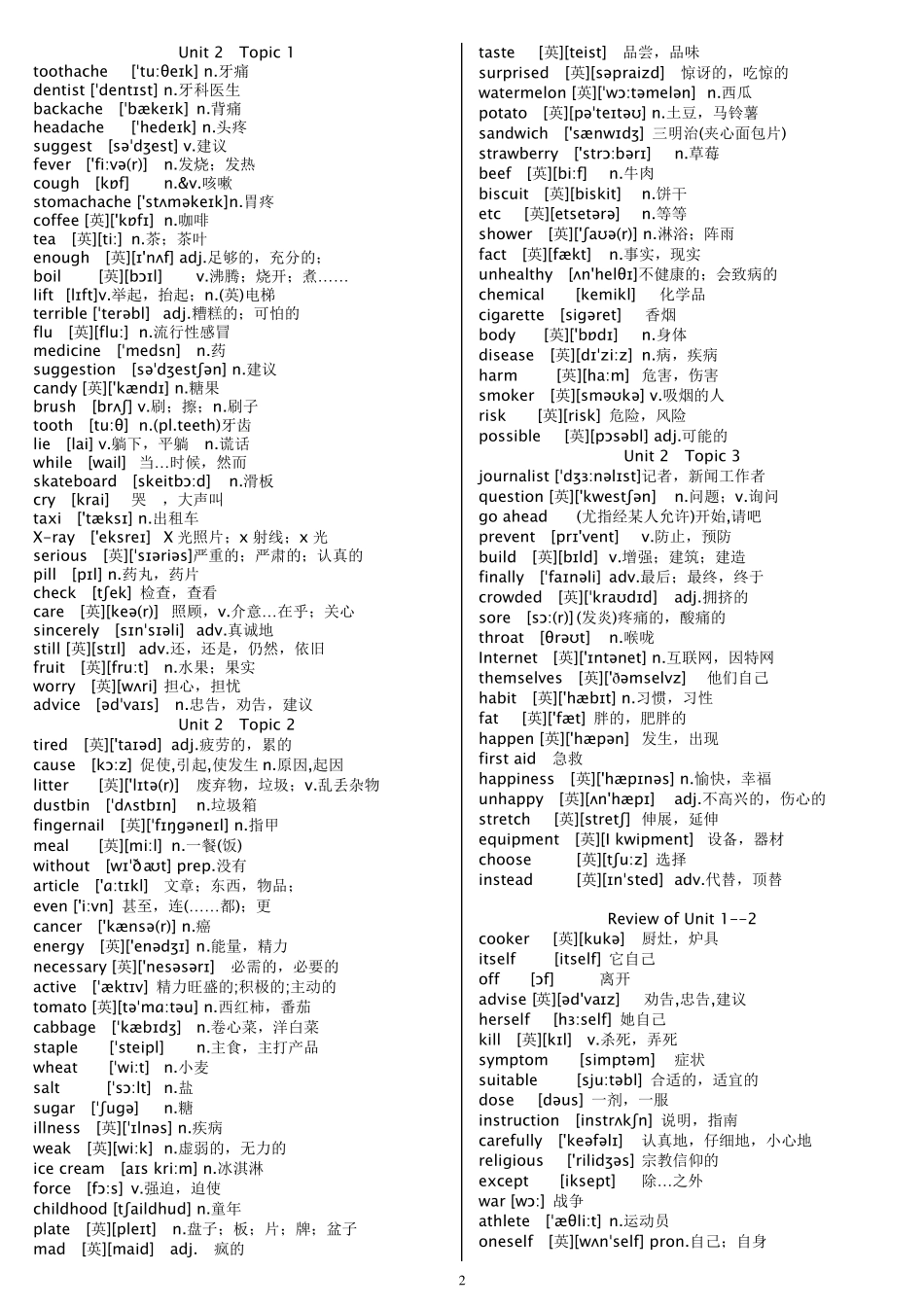 新版2015年仁爱版英语八年级上册单词表(带音标)_第2页