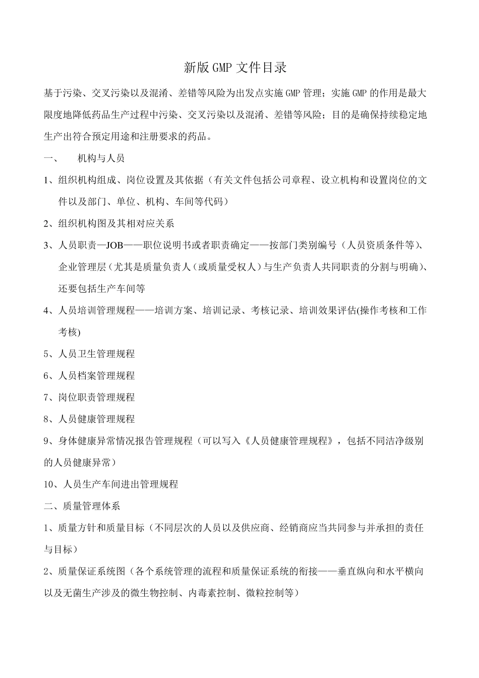 新版GMP所需文件目录_第1页