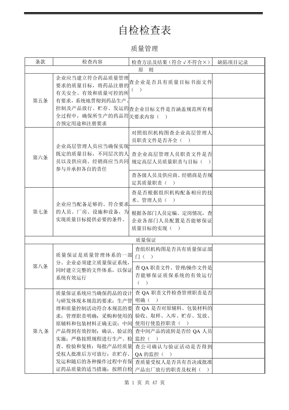 新版GMP自检检查表_第1页