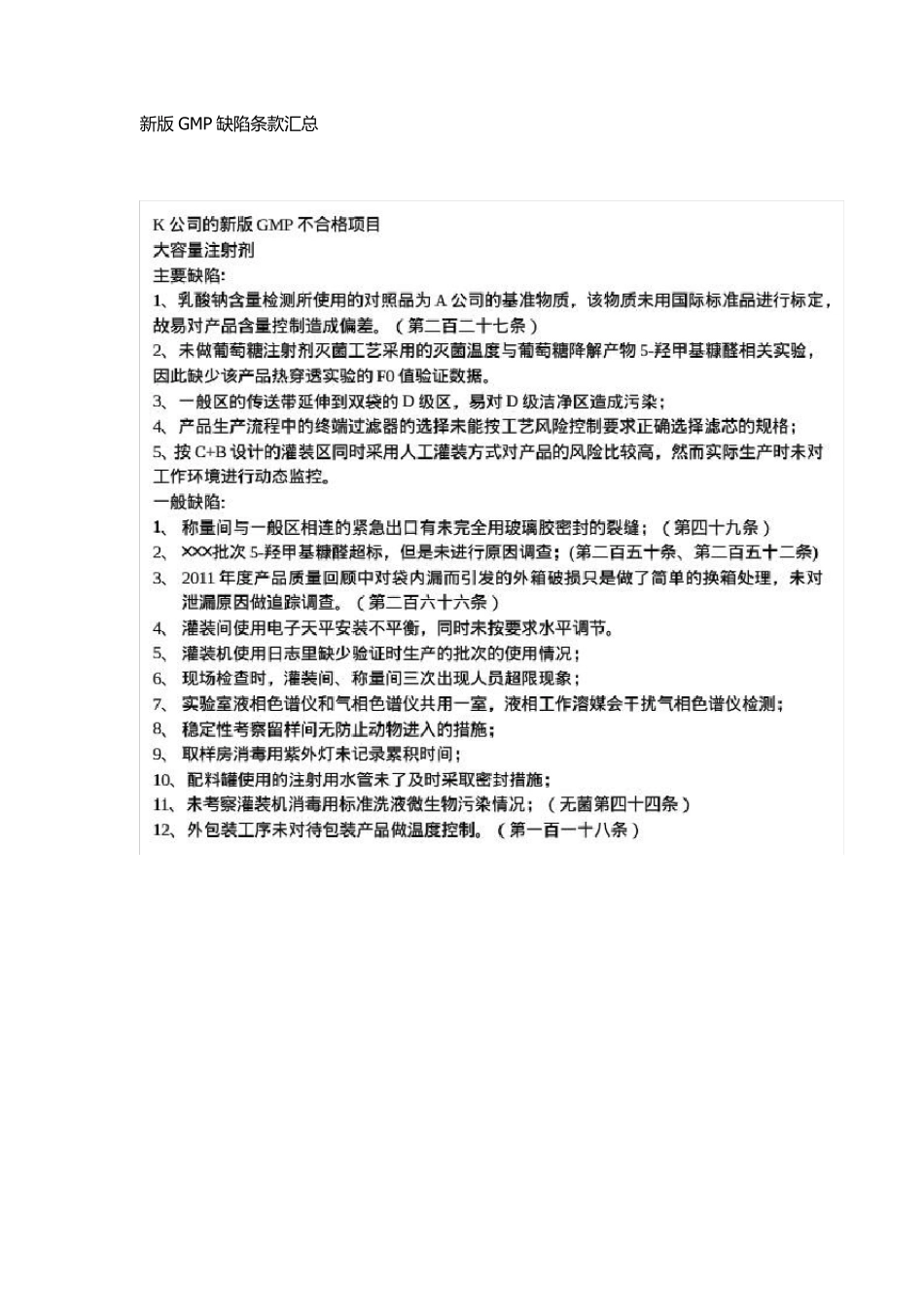 新版GMP认证缺陷条款大全_第1页