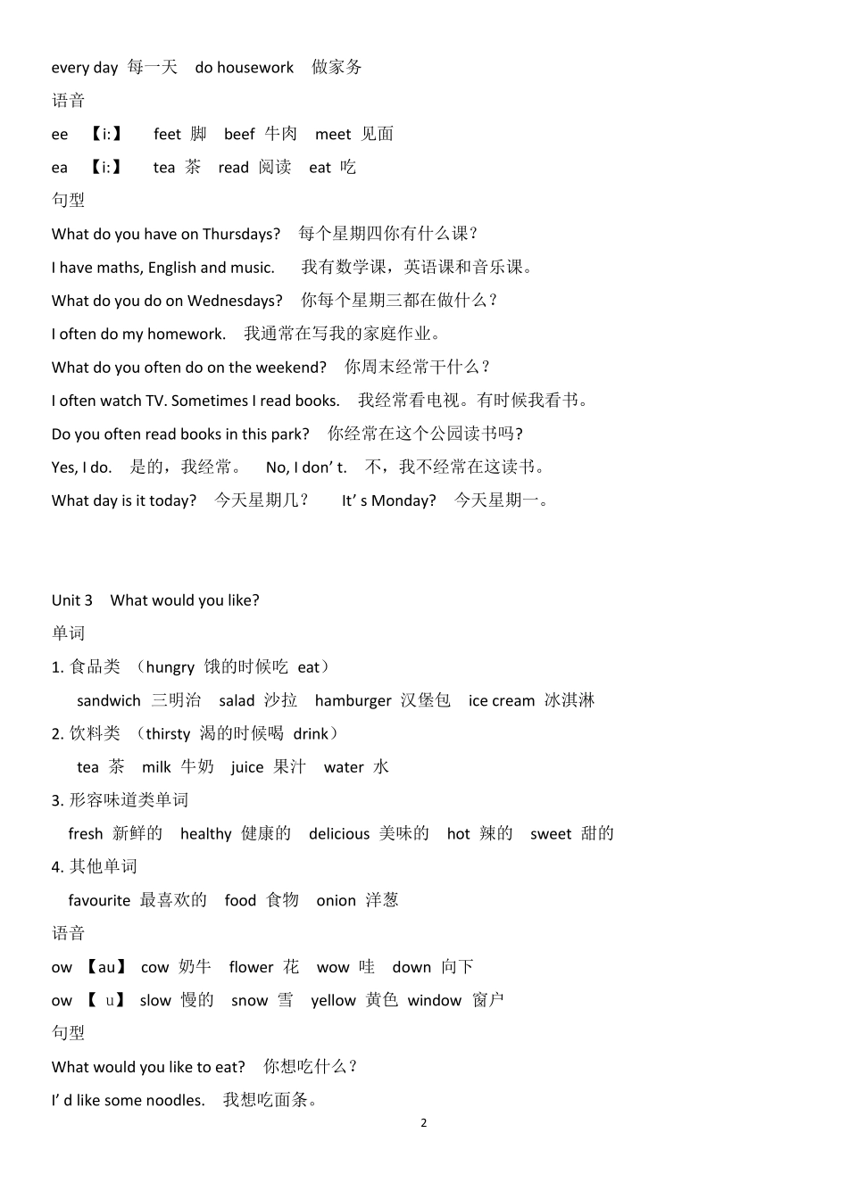 新版PEP五年级英语上册各单元知识点_第2页
