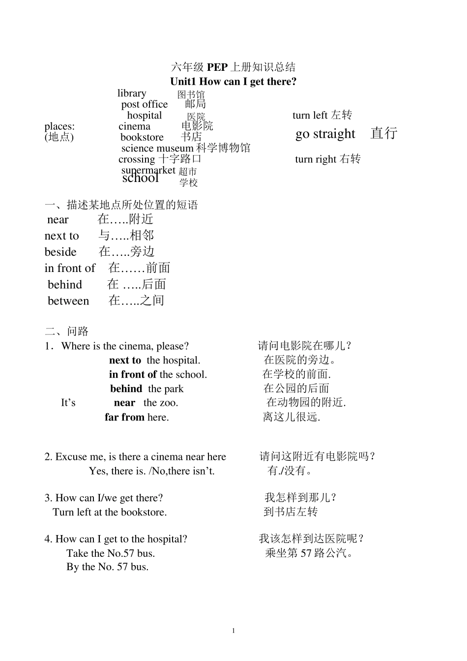 新版PEP小学英语六年级上册16单元知识点总结_第1页