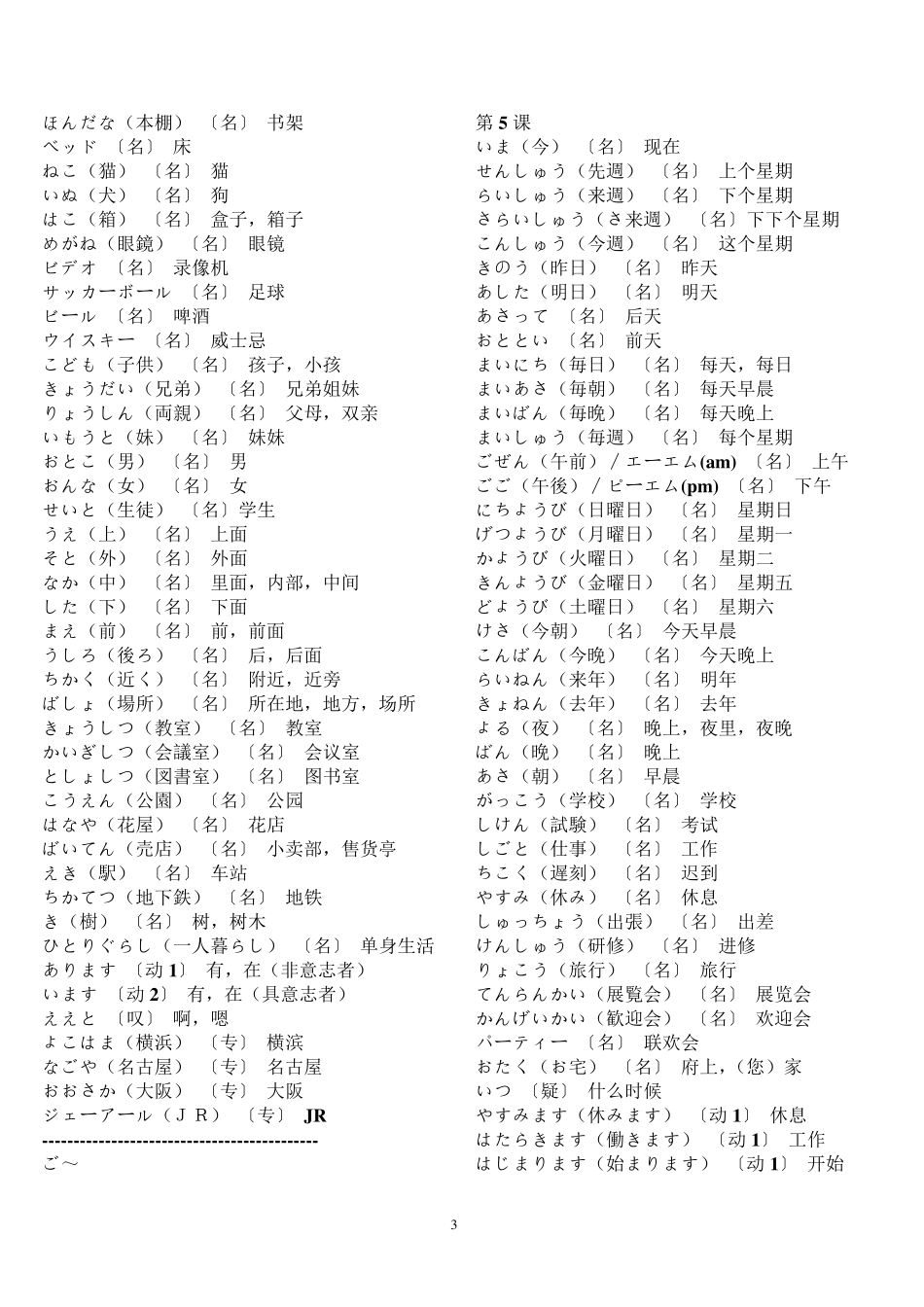 新版中日交流标准日本语初级_上下册词汇表_第3页