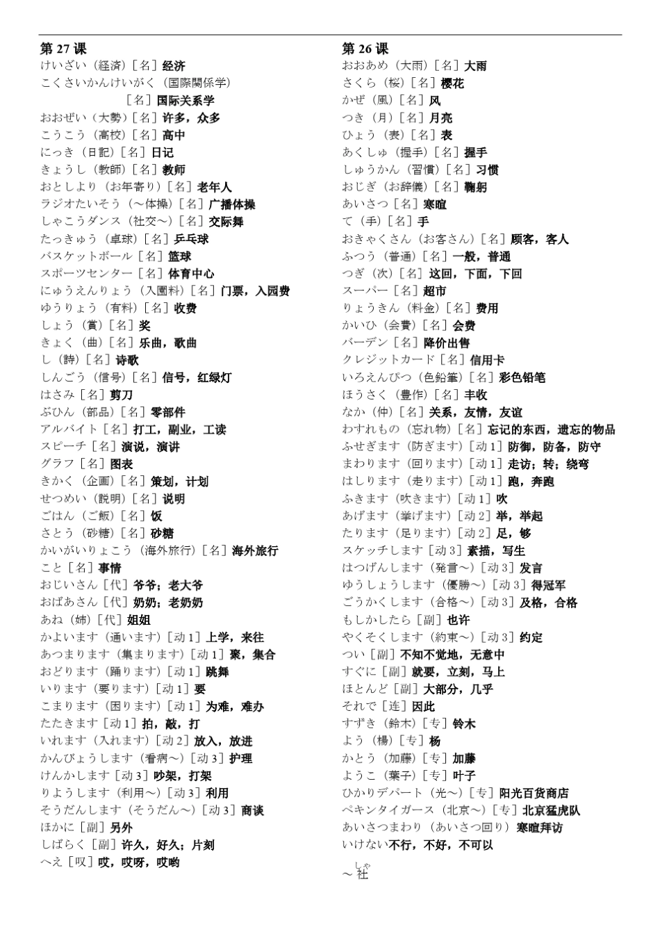 新版中日交流标准日本语初级单词下册打印版_第2页