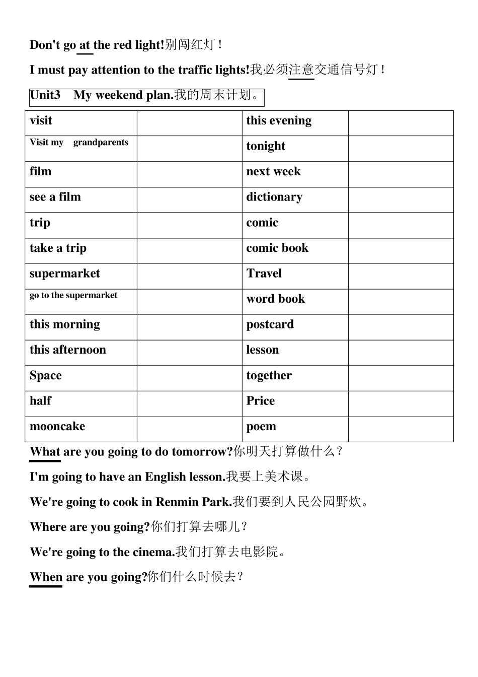 新版人教小学六年级上英语单词英译汉与汉译英_第3页