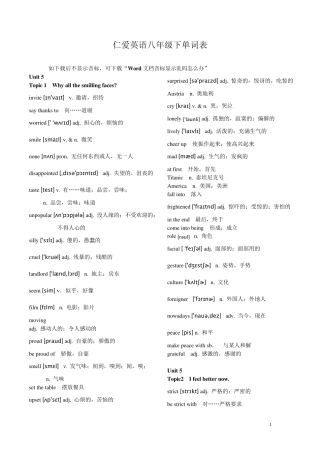 新版仁爱英语八年级下册单词表;带音标可编辑