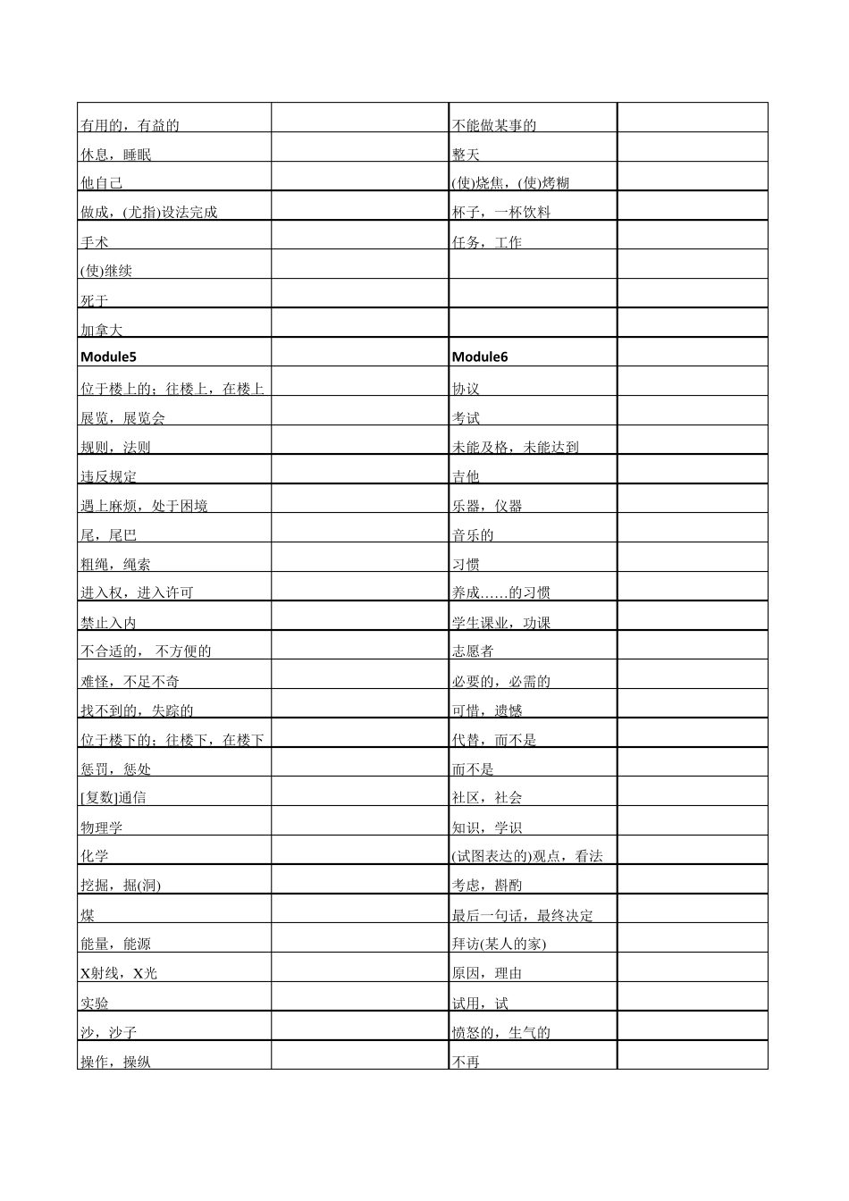 新版外研版九年级上英语单词默写表(直接打印)_第3页