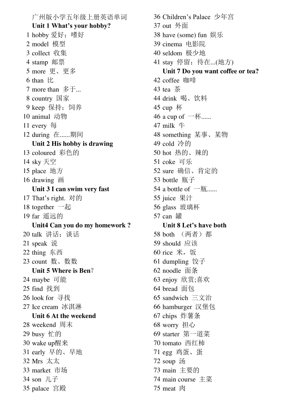 新版广州小学五六年级英语单词表和默写_第1页