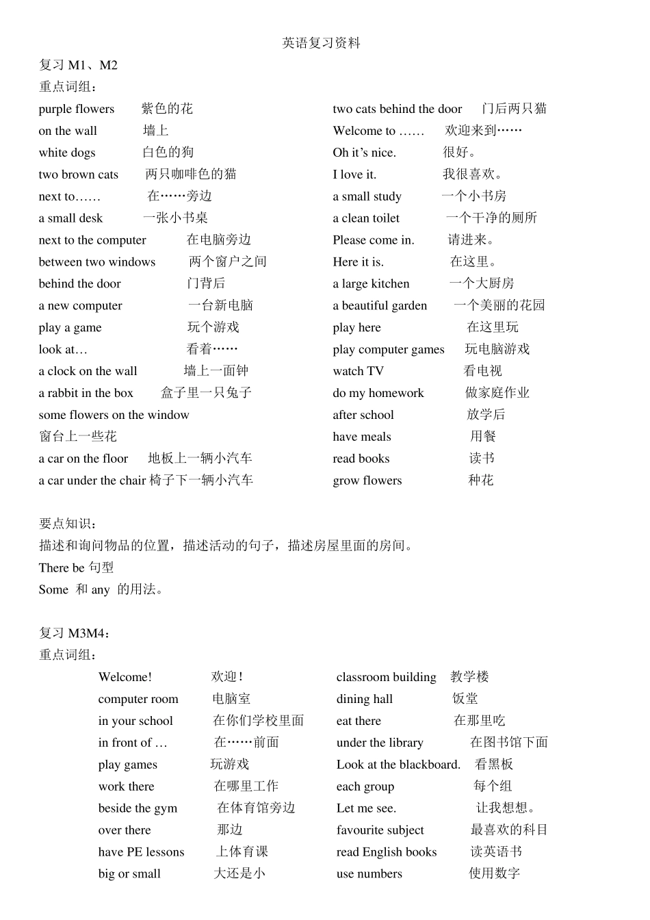 新版广州版小学四年级英语上册期末复习资料_第1页