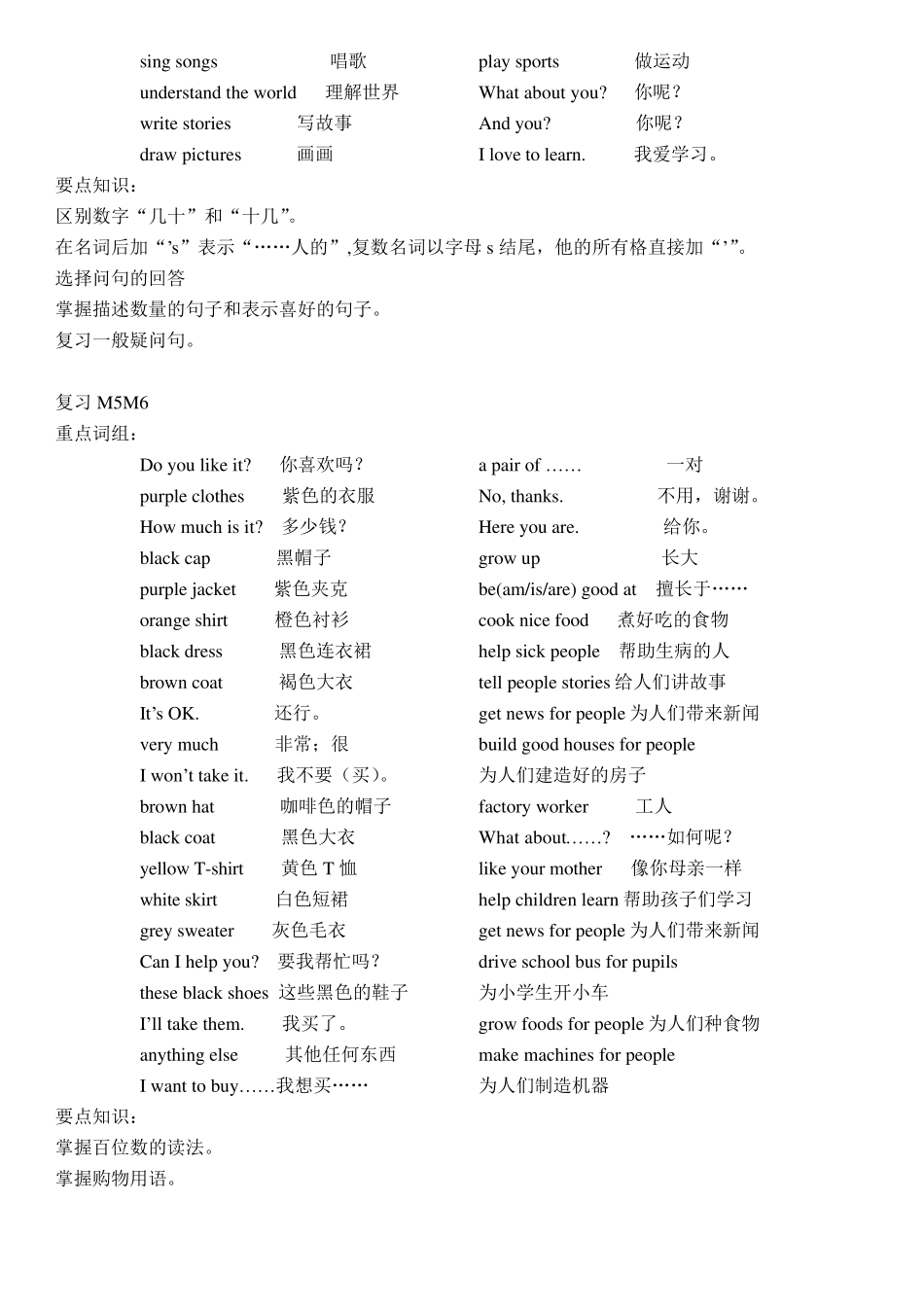 新版广州版小学四年级英语上册期末复习资料_第2页