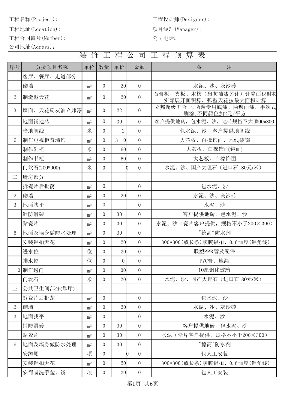 新版房子装饰工程预算表_第1页