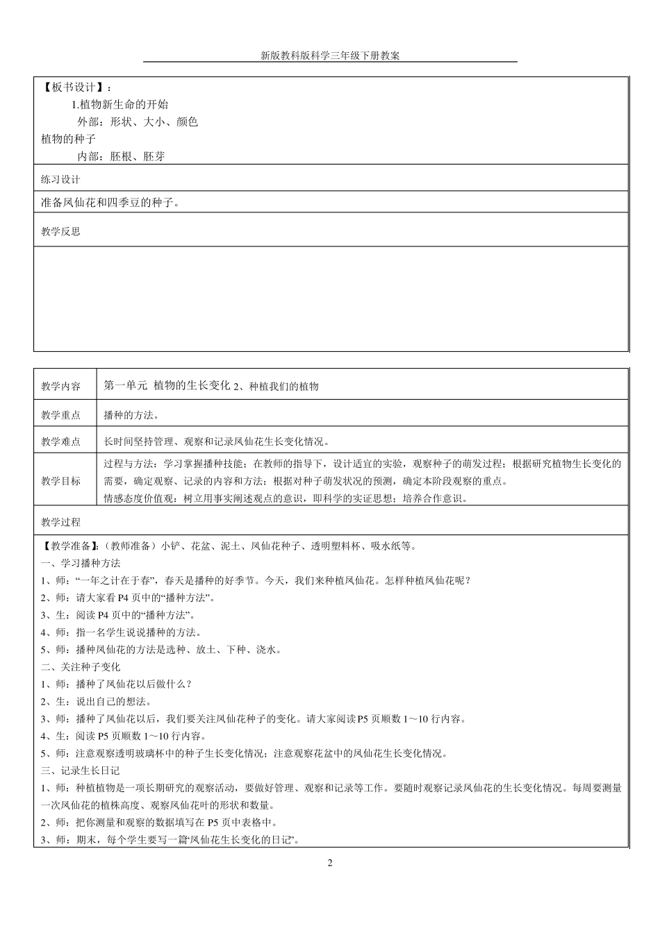 新版教科版科学三年级下册全册教案_第2页