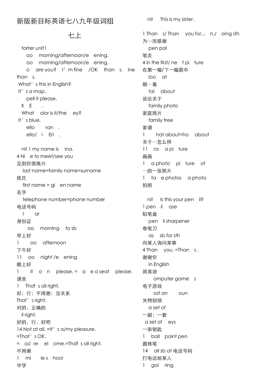 新版新目标中考备考七上七下八上八下九年级词组整理_第1页