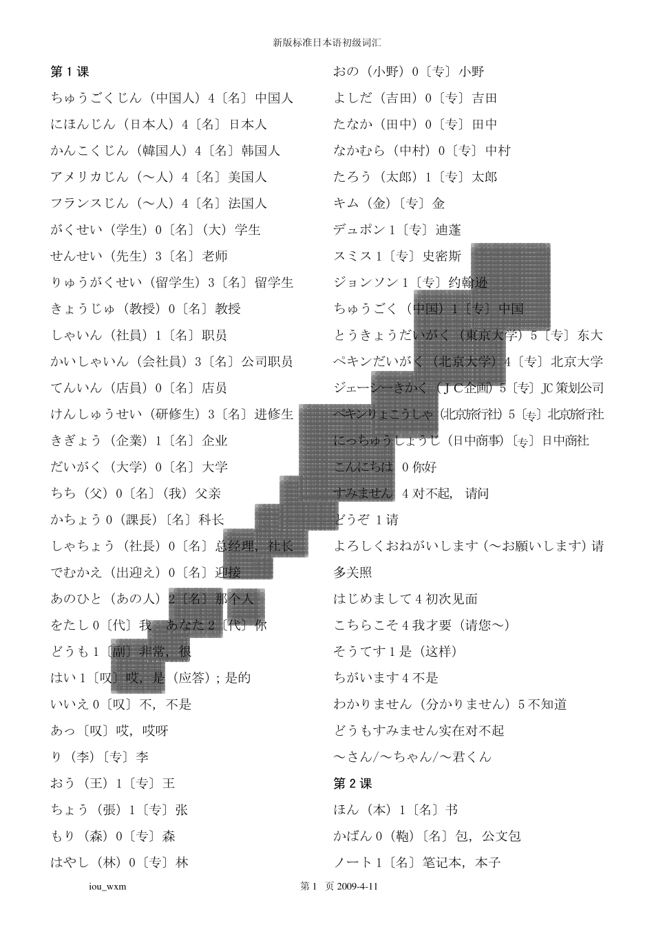 新版标准日本语初级词汇_第1页