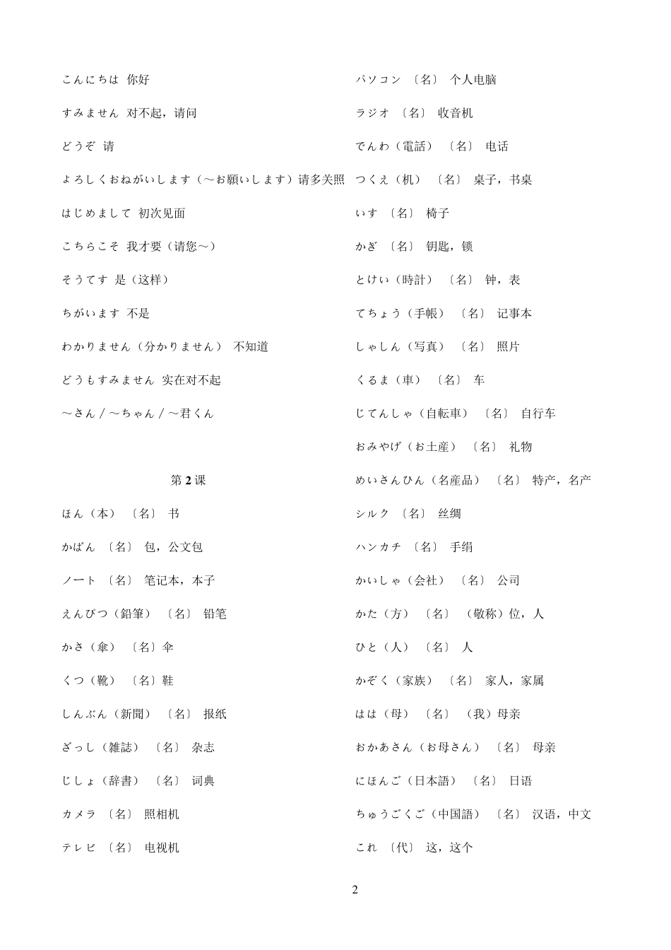 新版标准日本语单词表_第2页