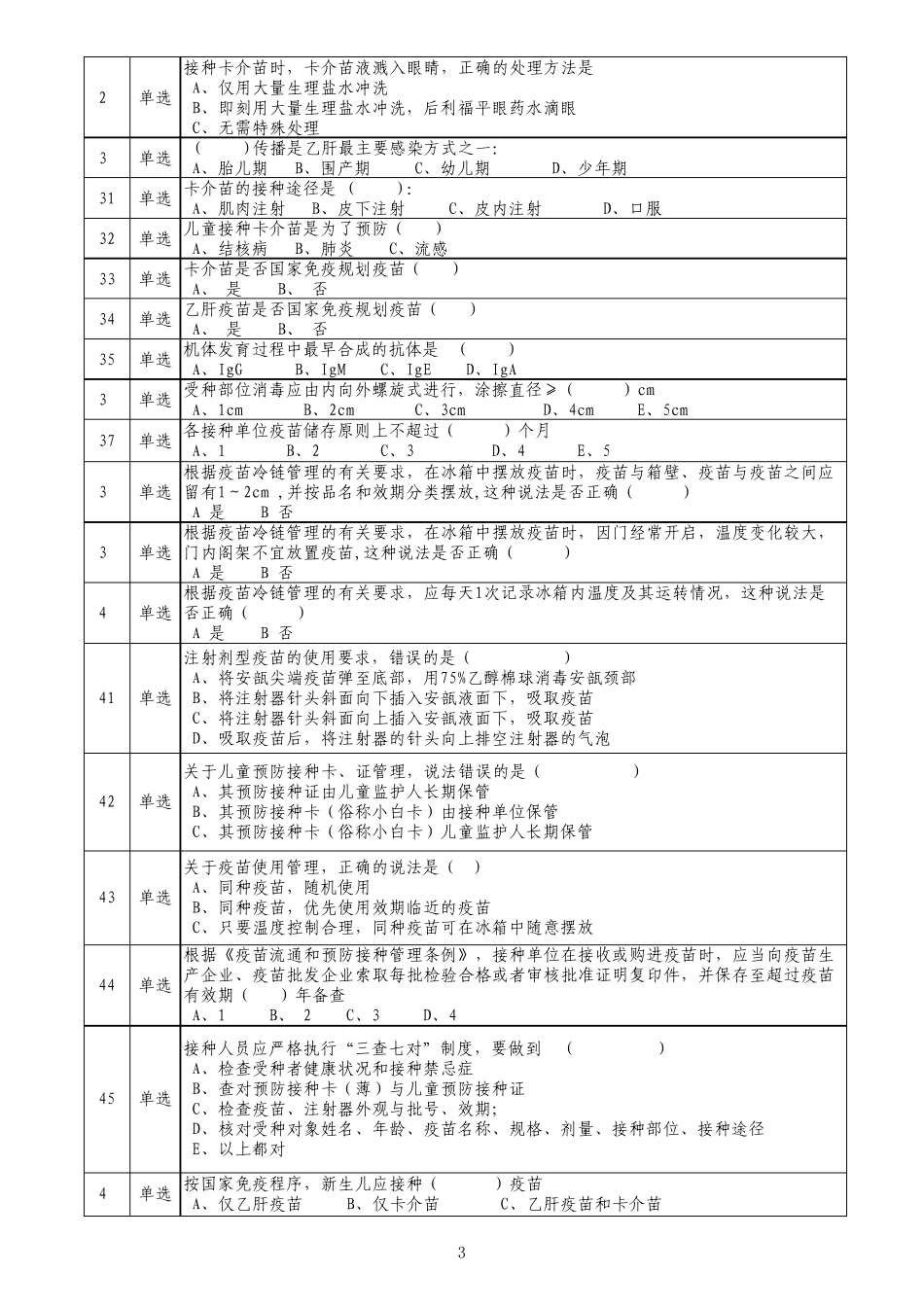 新生儿接种和卡介苗接种培训题库201402_第3页