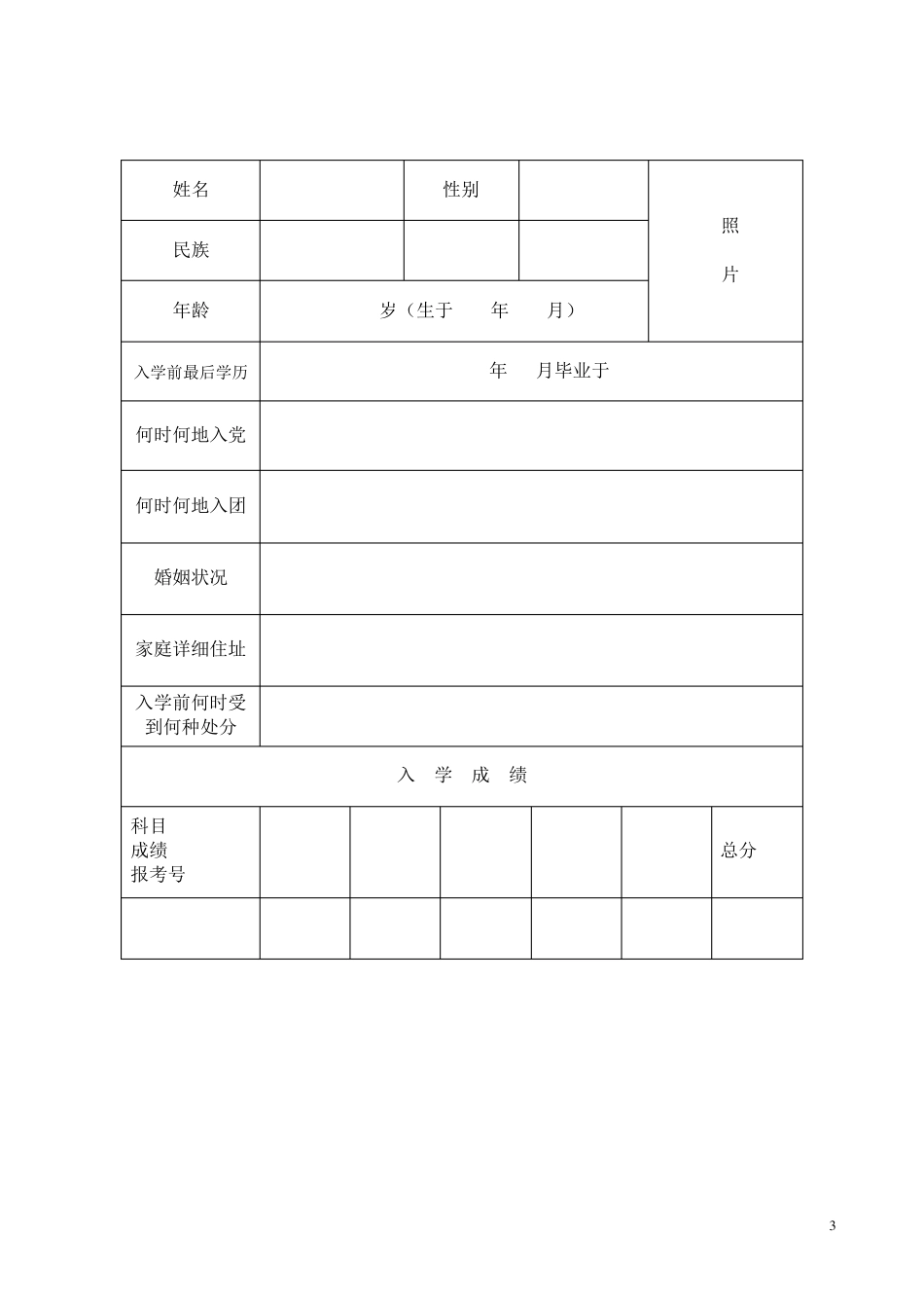 新生入学登记表_第3页