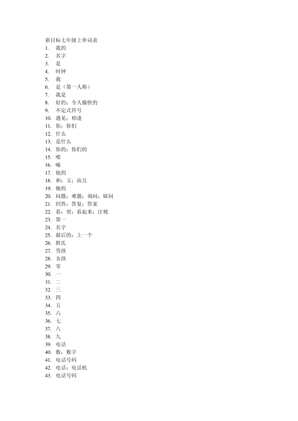 新目标七年级上单词表_第1页