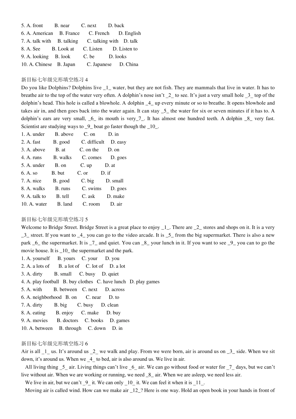 新目标七年级完形填空练习(共15篇,附答案)_第2页